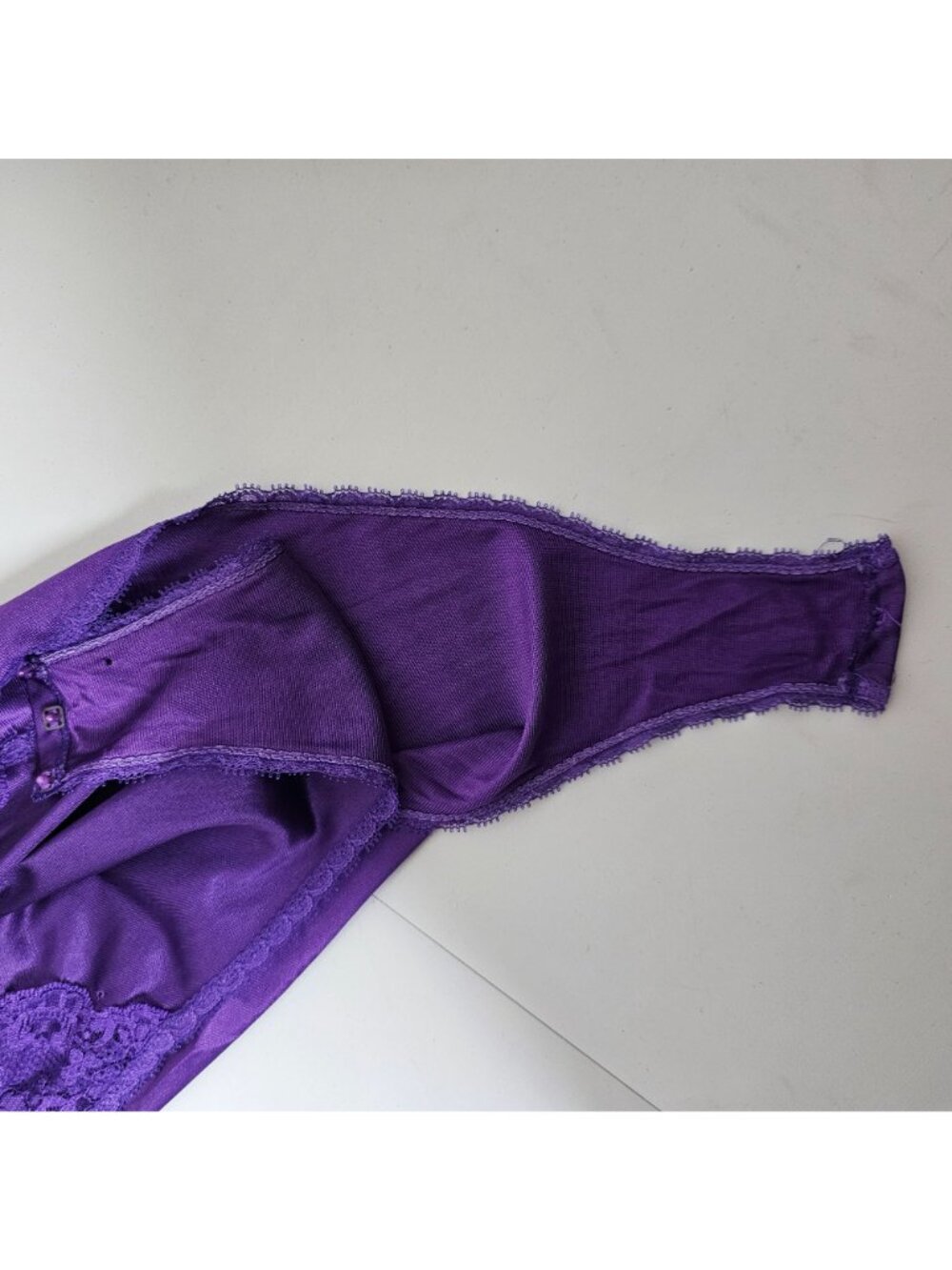 Kayser Vintage Size 34 Purple Nylon Bodysuit Sexy Lingerie  High Cut Sheer Lace - Picture 8 of 8